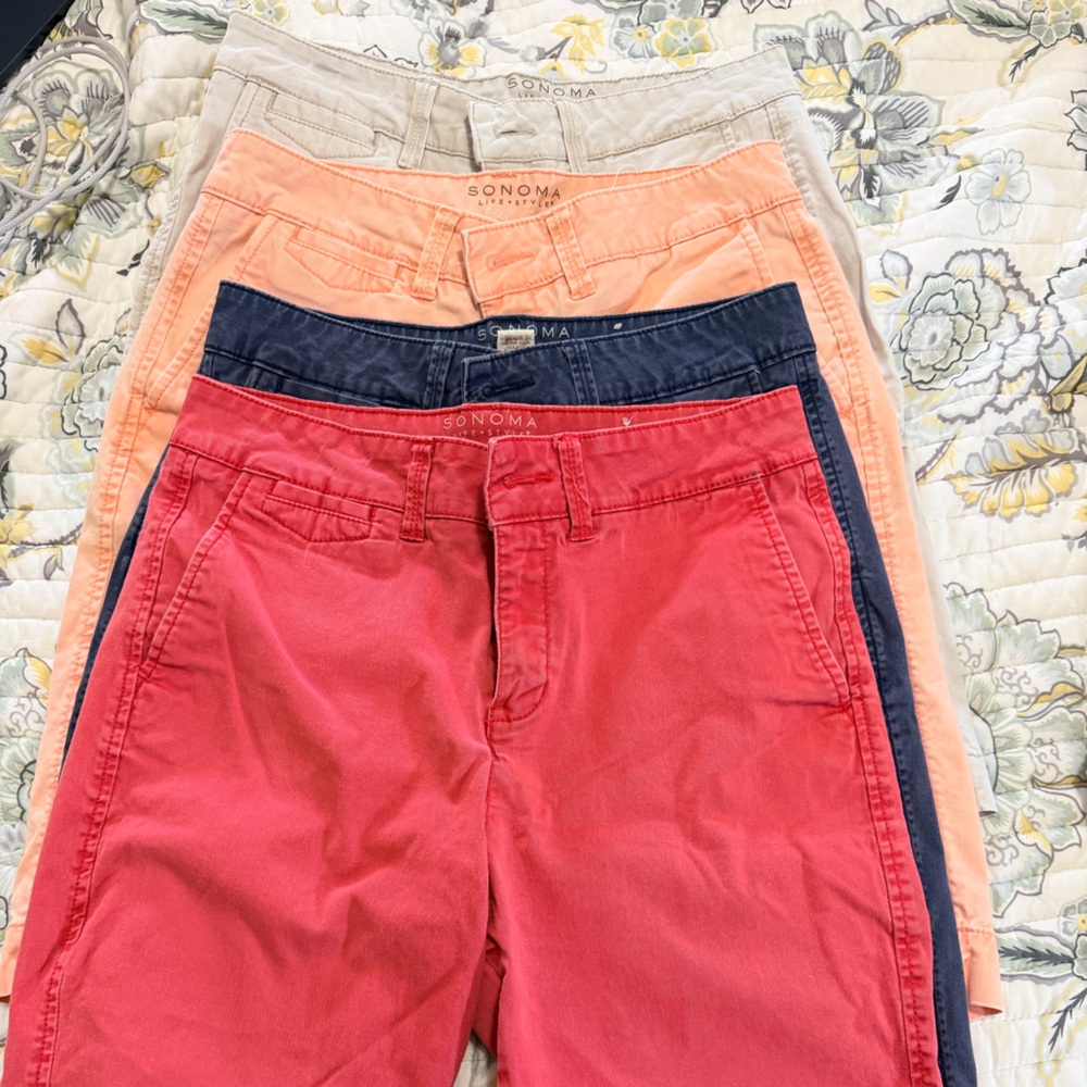 Sonoma Women's Cotton Chino Bermuda Shorts in Stone,Coral, Navy & Peach